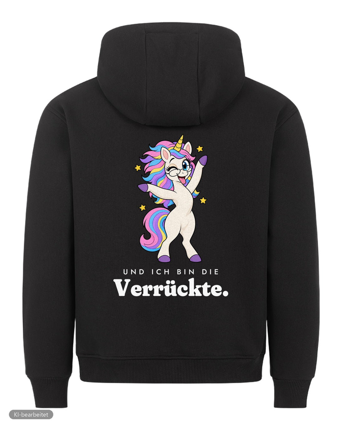 Die Vernünftige und die Verrückte Partnerlook Hoodies: Rückendruck, Hoodie Die Verrückte in Schwarz