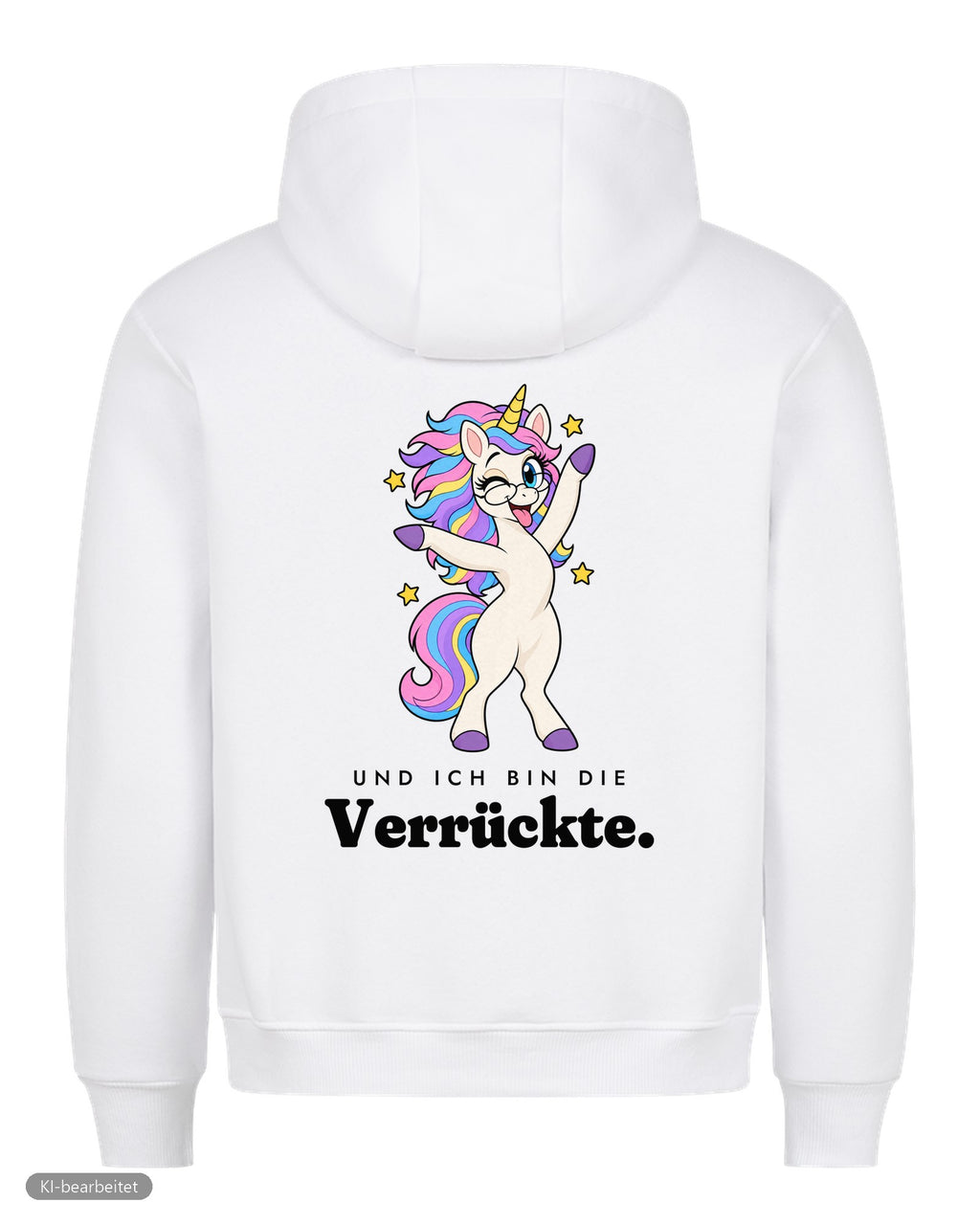 Die Vernünftige und die Verrückte Partnerlook Hoodies: Rückendruck, Hoodie Die Verrückte in Weiß