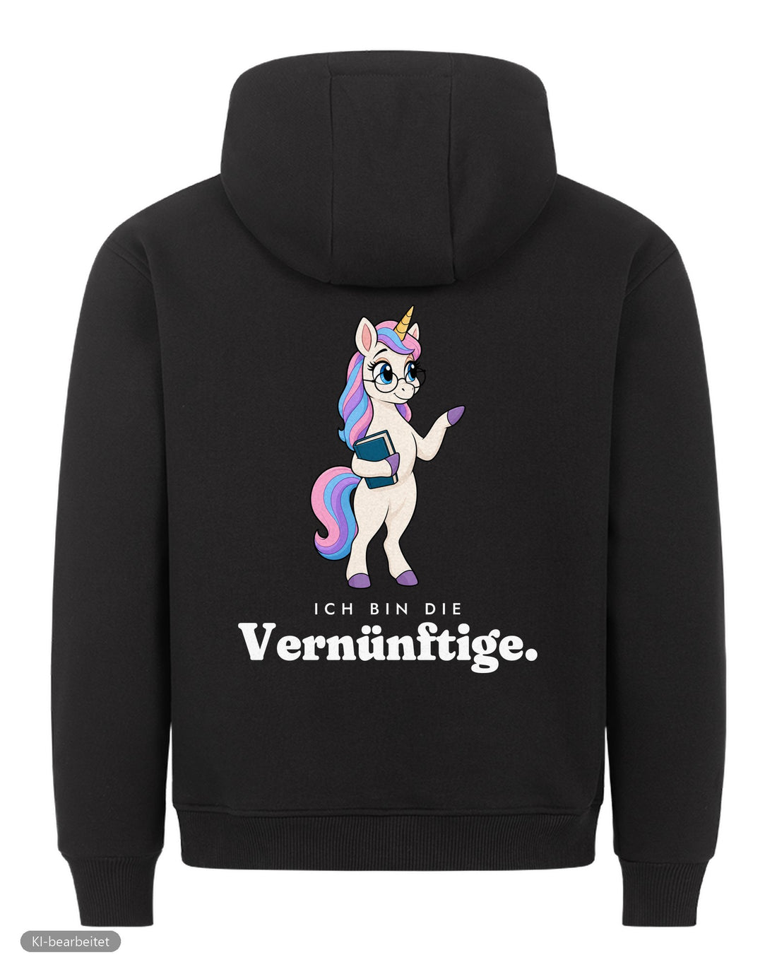 Die Vernünftige und die Verrückte Partnerlook Hoodies: Rückendruck, Hoodie Die Vernünftige in Schwarz