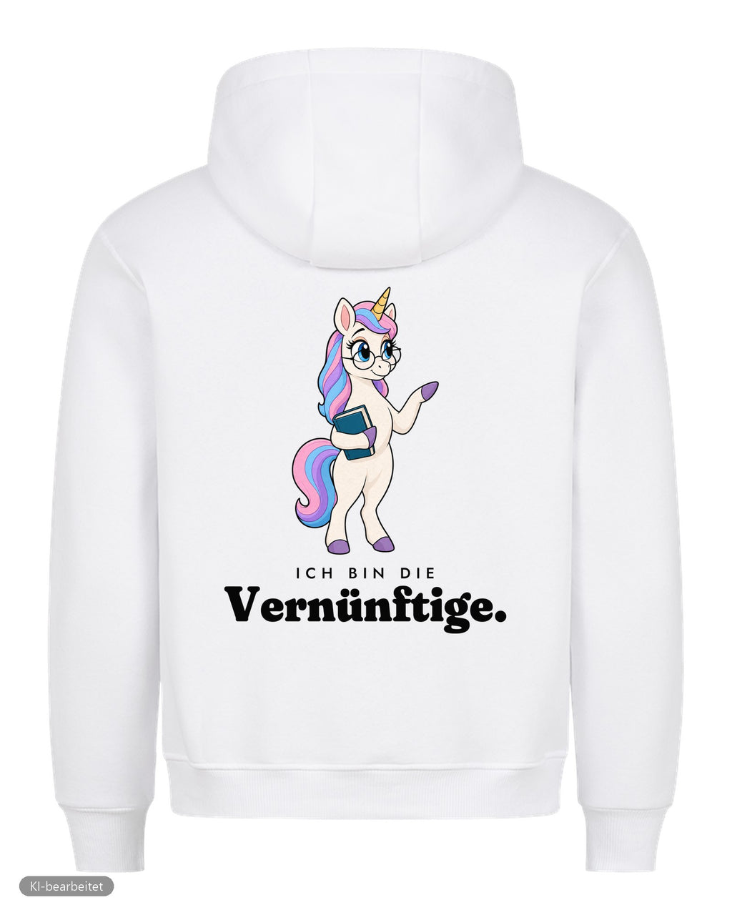 Die Vernünftige und die Verrückte Partnerlook Hoodies: Rückendruck, Hoodie Die Vernünftige in Weiß