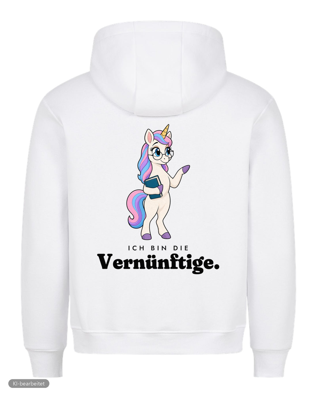 Die Vernünftige und die Verrückte Partnerlook Hoodies: Rückendruck, Hoodie Die Vernünftige in Weiß