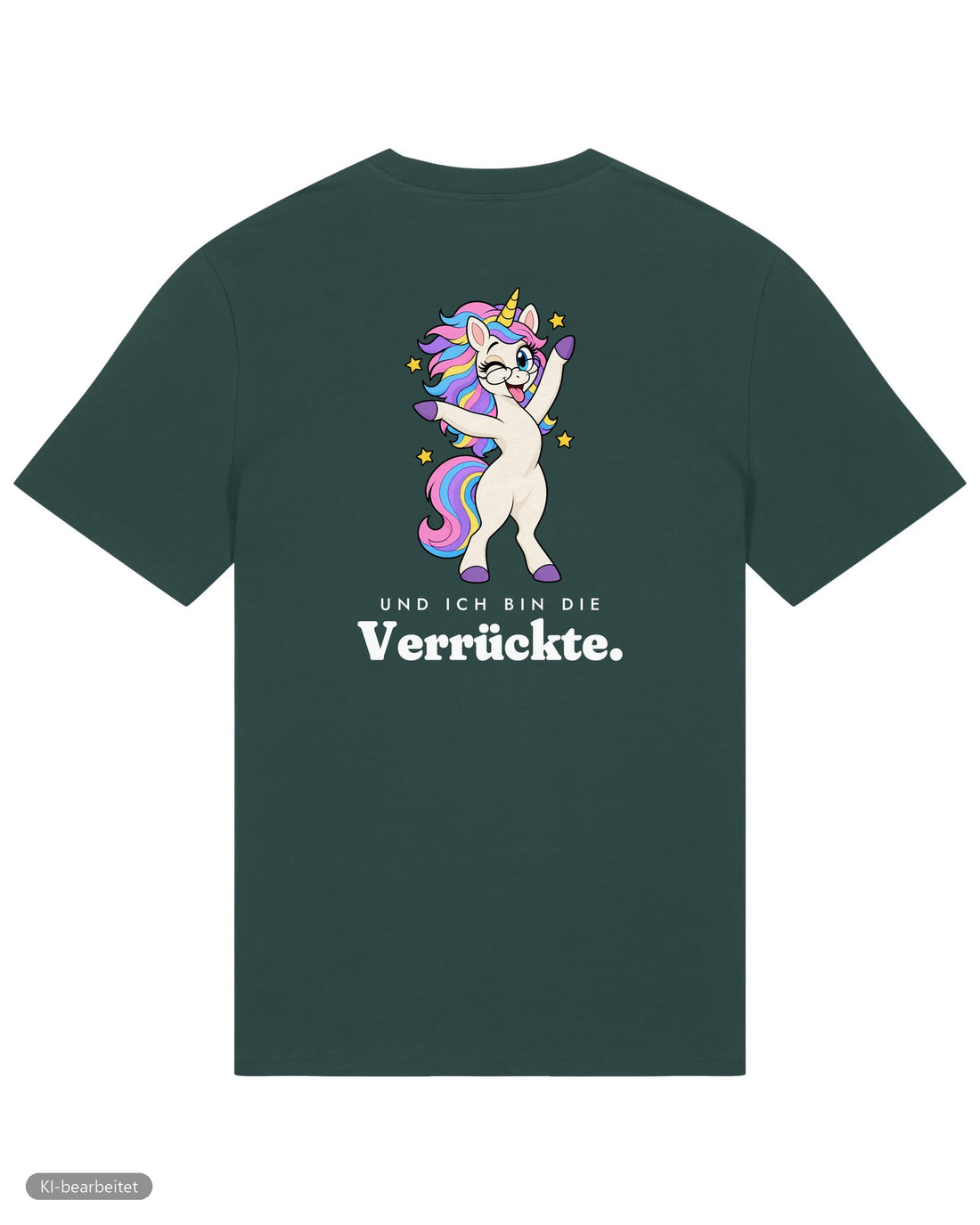Die Vernünftige und die Verrückte Partnerlook T-Shirts: Rückendruck, Shirt Die Verrückte in Grün