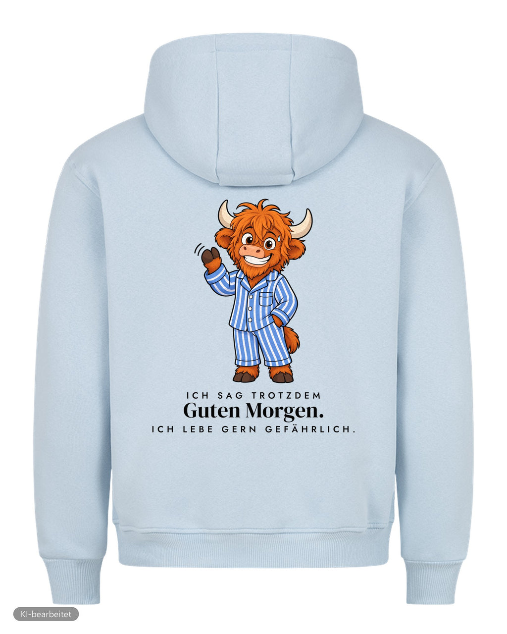Vor dem ersten Kaffee Partnerlook Hoodies: Rückendruck, Hoodie für ihn in Babyblau
