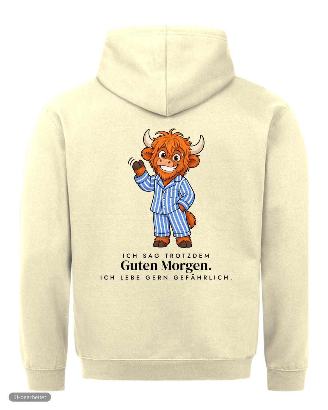 Vor dem ersten Kaffee Partnerlook Hoodies: Rückendruck, Hoodie für ihn in Beige