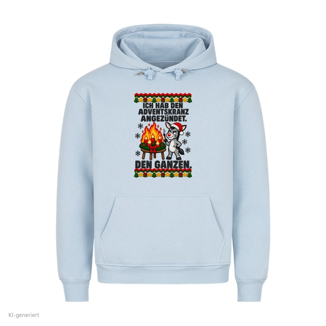 Esel Weihnachtshoodie Adventskranz angezündet - Ugly Christmas Hoodie in Babyblau