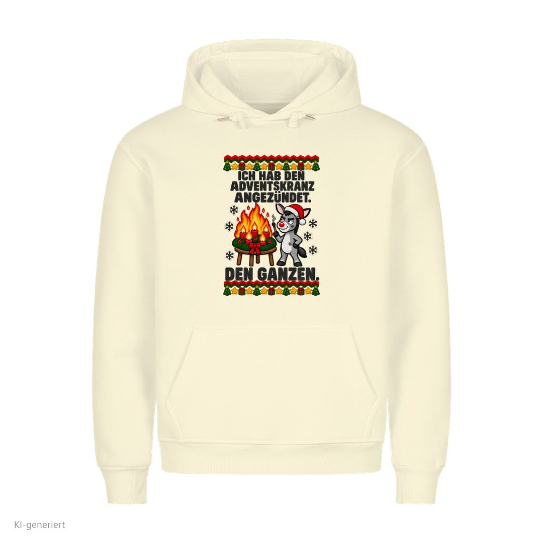 Esel Weihnachtshoodie Adventskranz angezündet - Ugly Christmas Hoodie in Beige