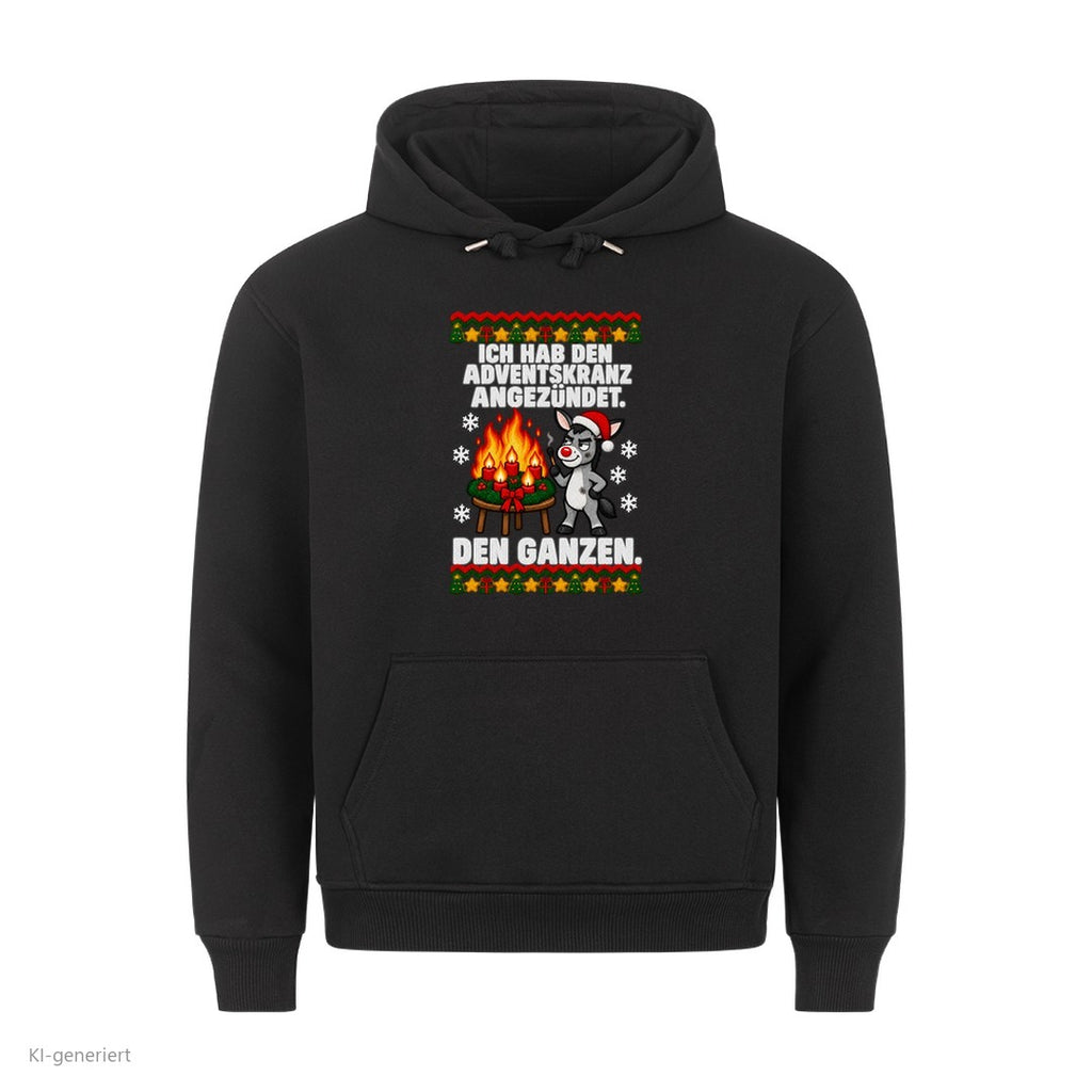 Esel Weihnachtshoodie Adventskranz angezündet - Ugly Christmas Hoodie in Schwarz