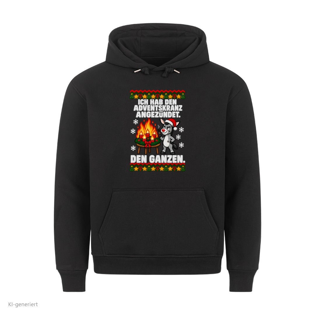 Esel Weihnachtshoodie Adventskranz angezündet - Ugly Christmas Hoodie in Schwarz