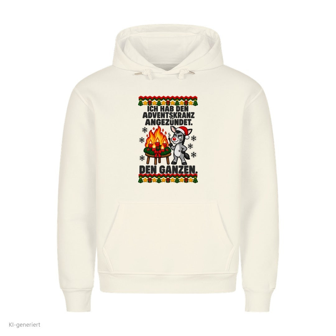 Esel Weihnachtshoodie Adventskranz angezündet - Ugly Christmas Hoodie in Weiß