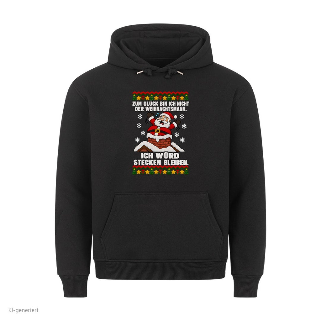 Weihnachtsmann Weihnachtshoodie Ich würd stecken bleiben - Ugly Christmas Hoodie in Schwarz