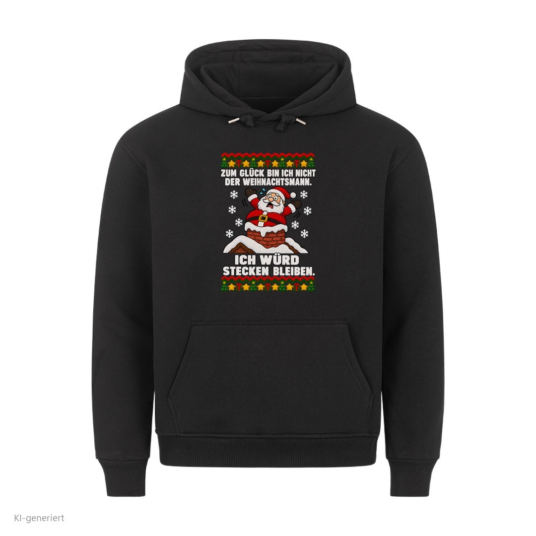 Weihnachtsmann Weihnachtshoodie Ich würd stecken bleiben - Ugly Christmas Hoodie in Schwarz