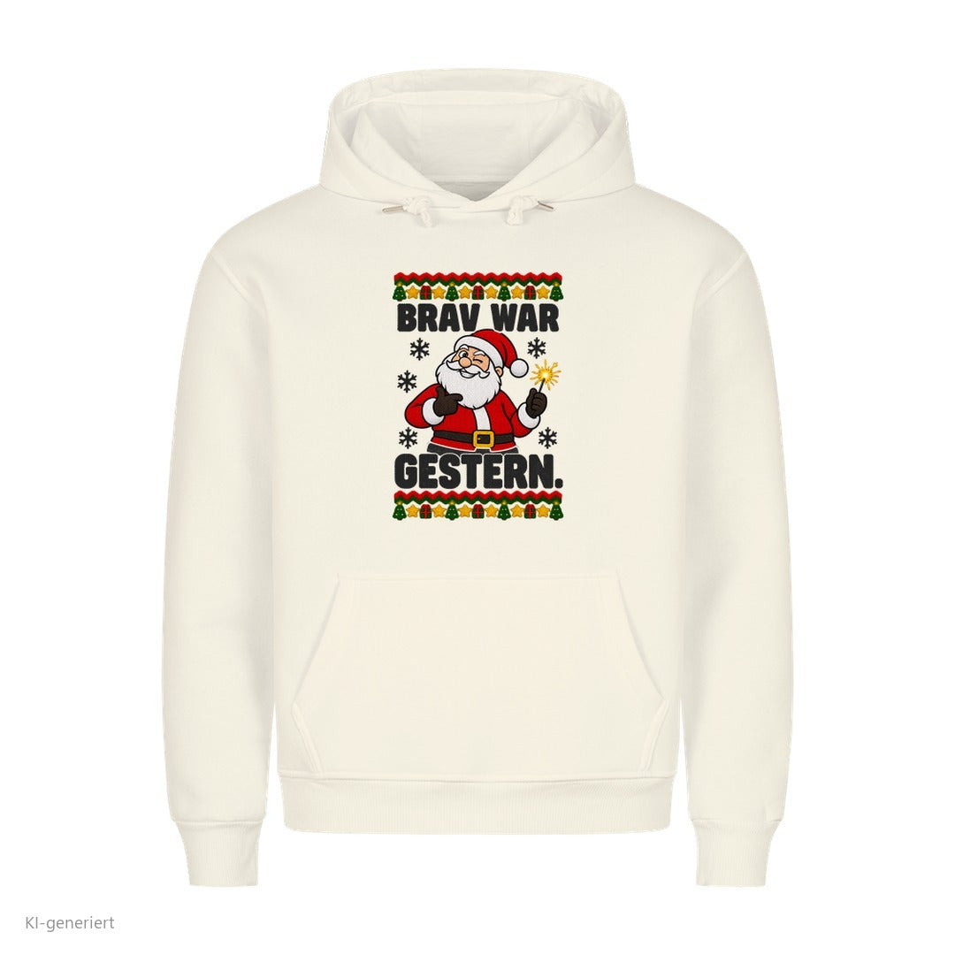 Weihnachtsmann Weihnachtshoodie Brav war gestern - Ugly Christmas Hoodie in Weiß