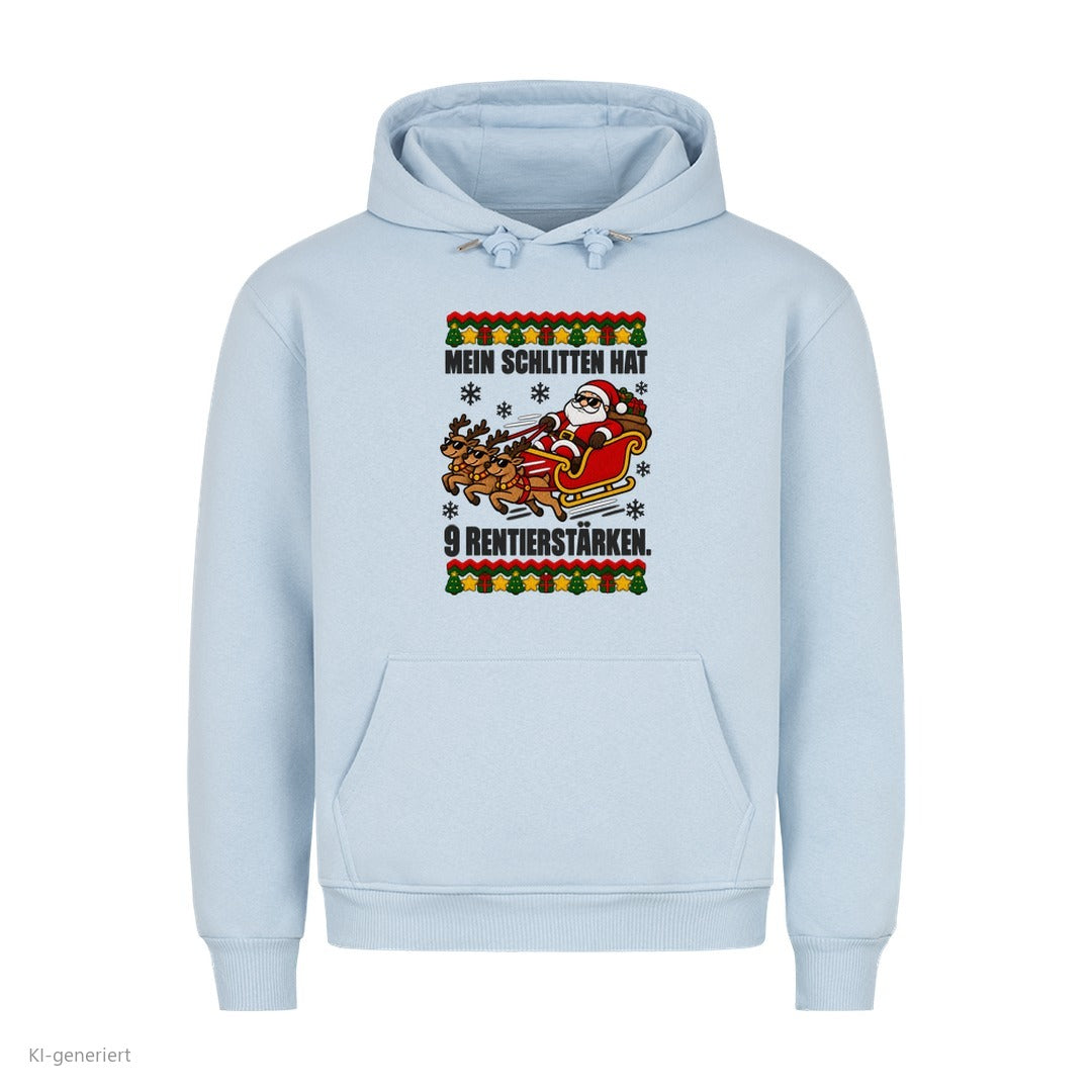 Weihnachtsmann Weihnachtshoodie 9 Rentierstärken - Ugly Christmas Hoodie in Babyblau