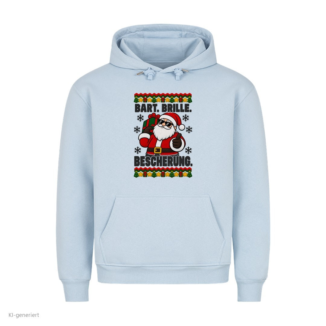 Weihnachtsmann Weihnachtshoodie Bart, Brille, Bescherung - Ugly Christmas Hoodie in Babyblau