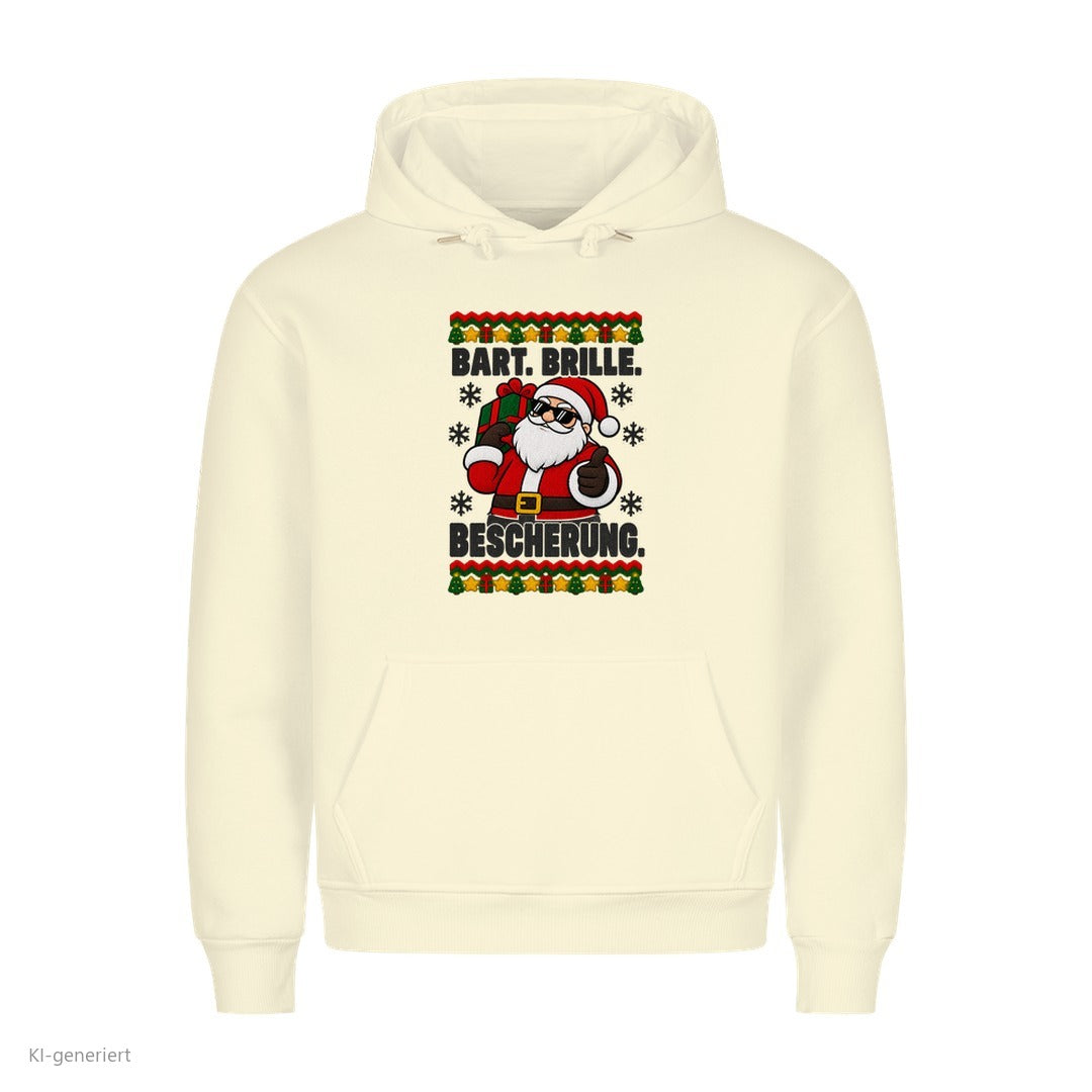 Weihnachtsmann Weihnachtshoodie Bart, Brille, Bescherung - Ugly Christmas Hoodie in Beige