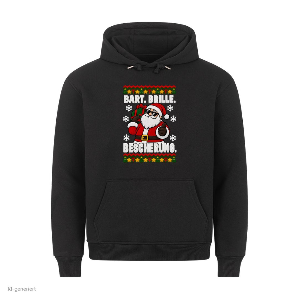 Weihnachtsmann Weihnachtshoodie Bart, Brille, Bescherung - Ugly Christmas Hoodie in Schwarz