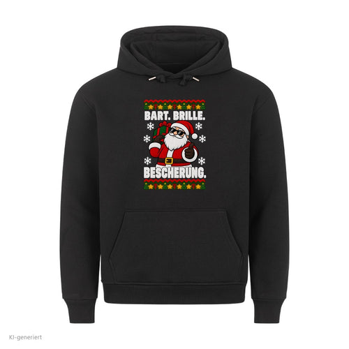 Weihnachtsmann Weihnachtshoodie Bart, Brille, Bescherung - Ugly Christmas Hoodie in Schwarz