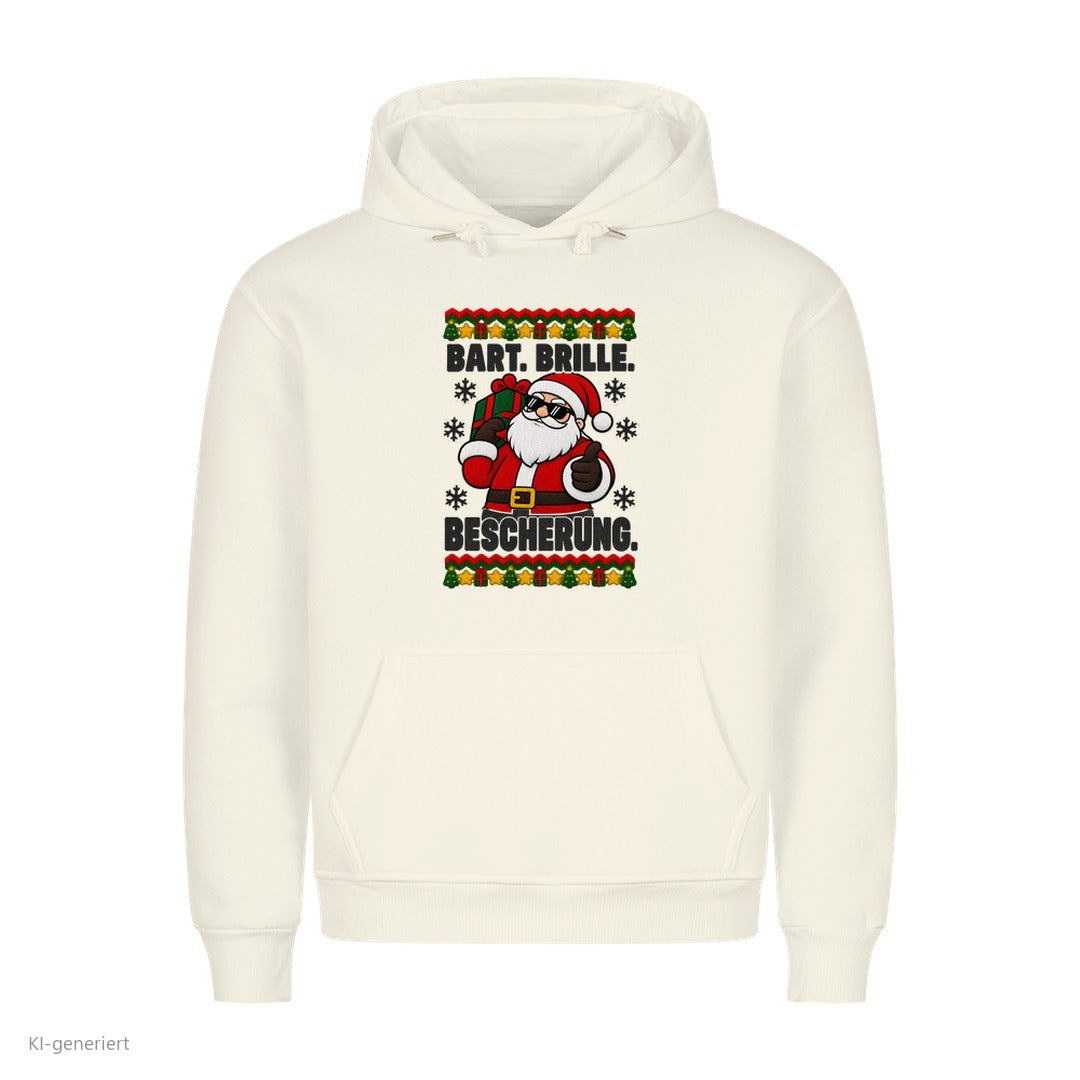 Weihnachtsmann Weihnachtshoodie Bart, Brille, Bescherung - Ugly Christmas Hoodie in Weiß