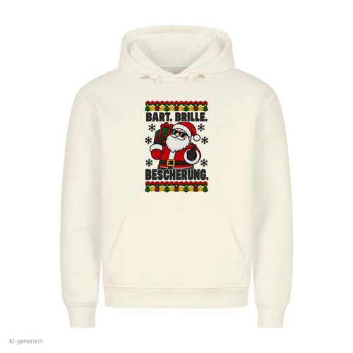 Weihnachtsmann Weihnachtshoodie Bart, Brille, Bescherung - Ugly Christmas Hoodie in Weiß