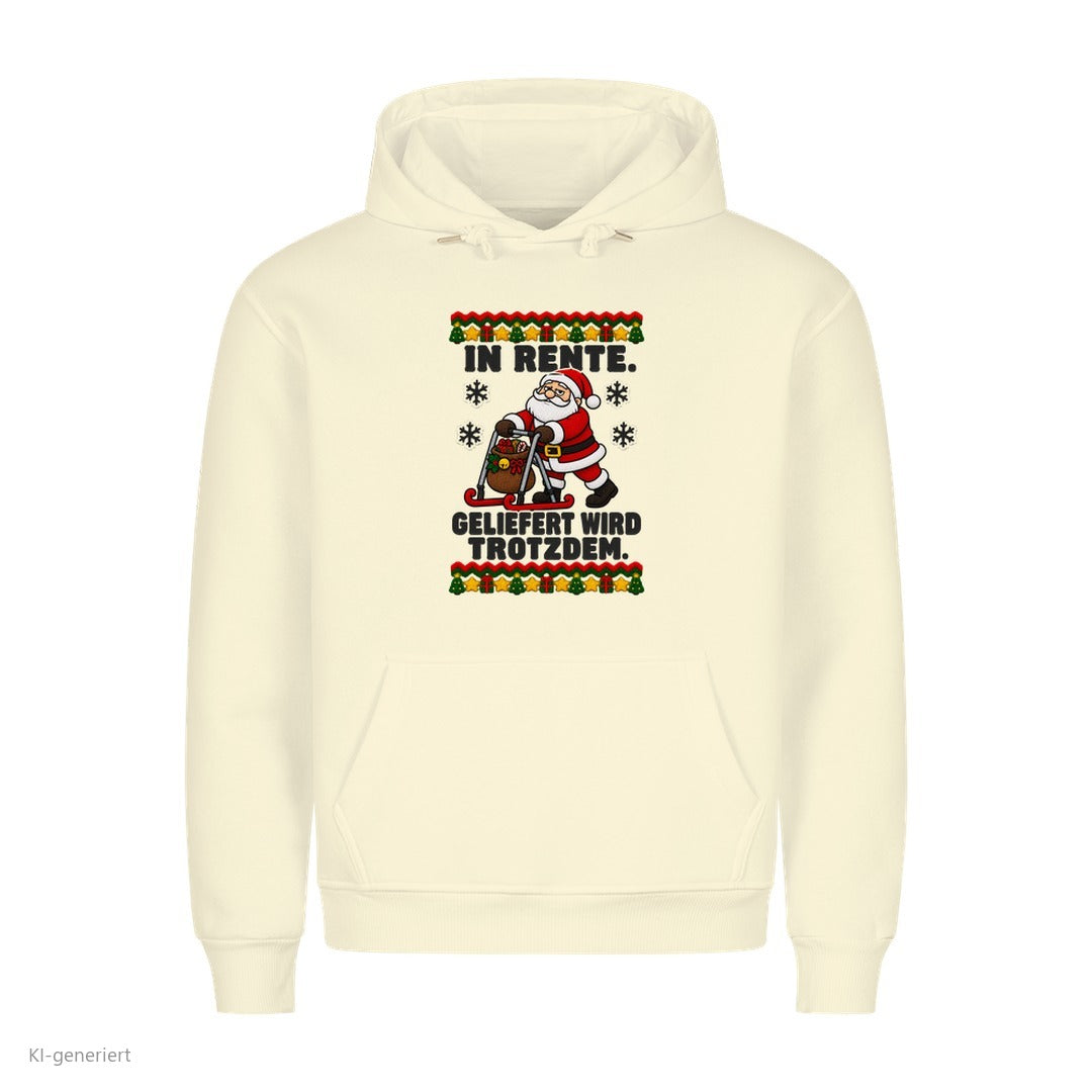 Weihnachtsmann Weihnachtshoodie In Rente, geliefert wird trotzdem - Ugly Christmas Hoodie in Beige