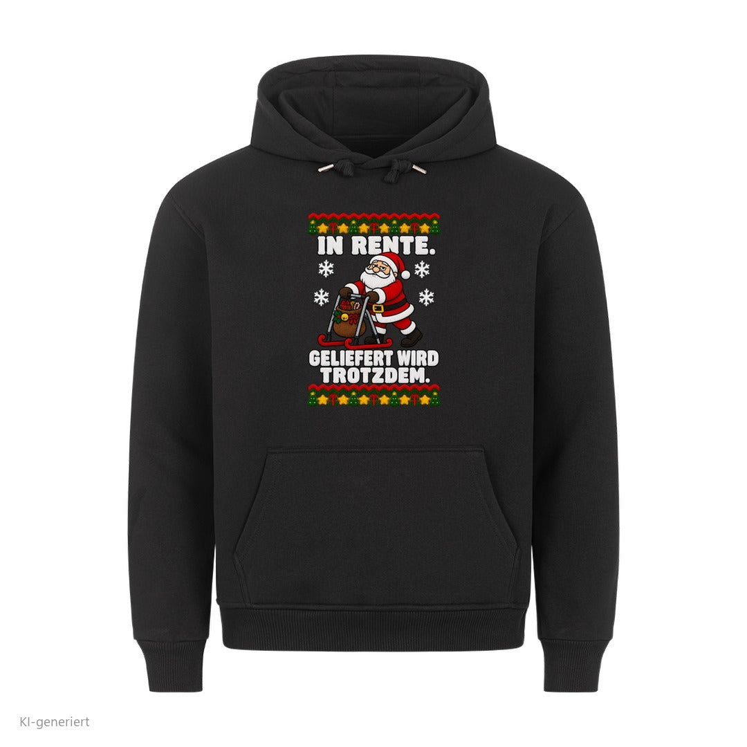 Weihnachtsmann Weihnachtshoodie In Rente, geliefert wird trotzdem - Ugly Christmas Hoodie in Schwarz