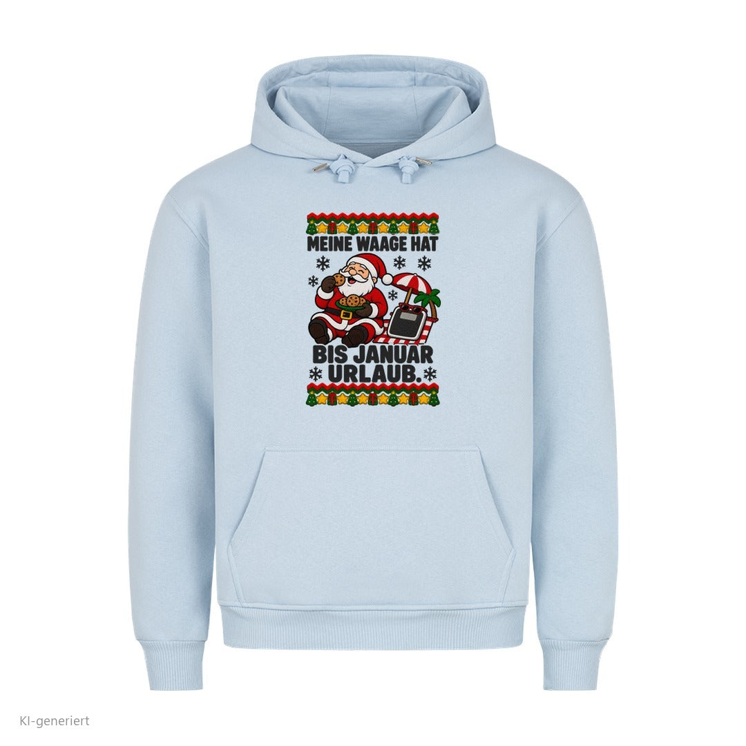 Weihnachtsmann Weihnachtshoodie Waage hat Urlaub bis Januar - Ugly Christmas Hoodie in Babyblau