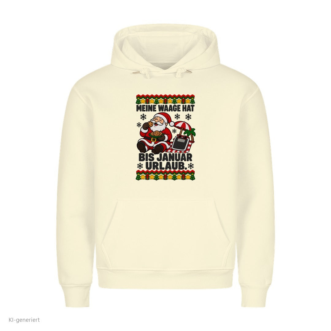 Weihnachtsmann Weihnachtshoodie Waage hat Urlaub bis Januar - Ugly Christmas Hoodie in Beige