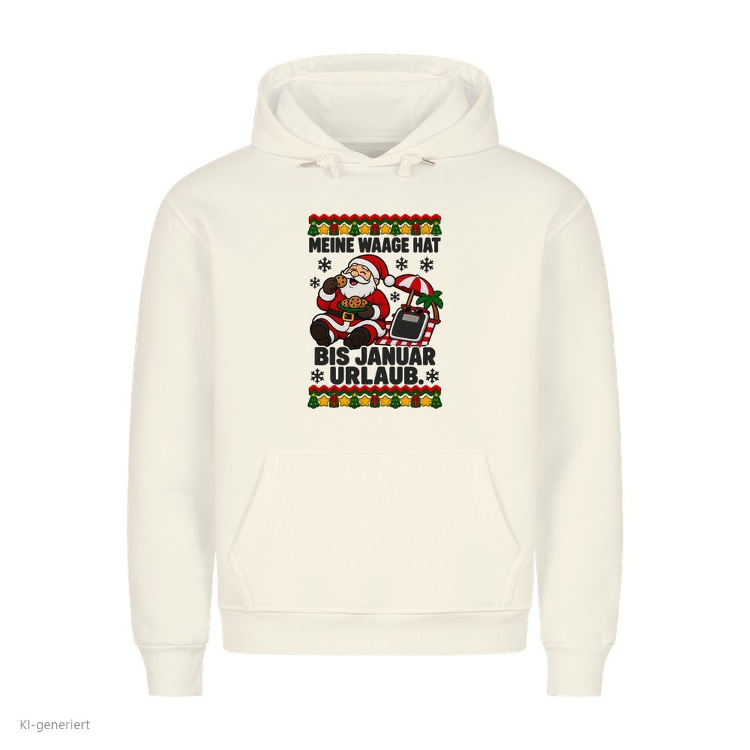 Weihnachtsmann Weihnachtshoodie Waage hat Urlaub bis Januar - Ugly Christmas Hoodie in Weiß