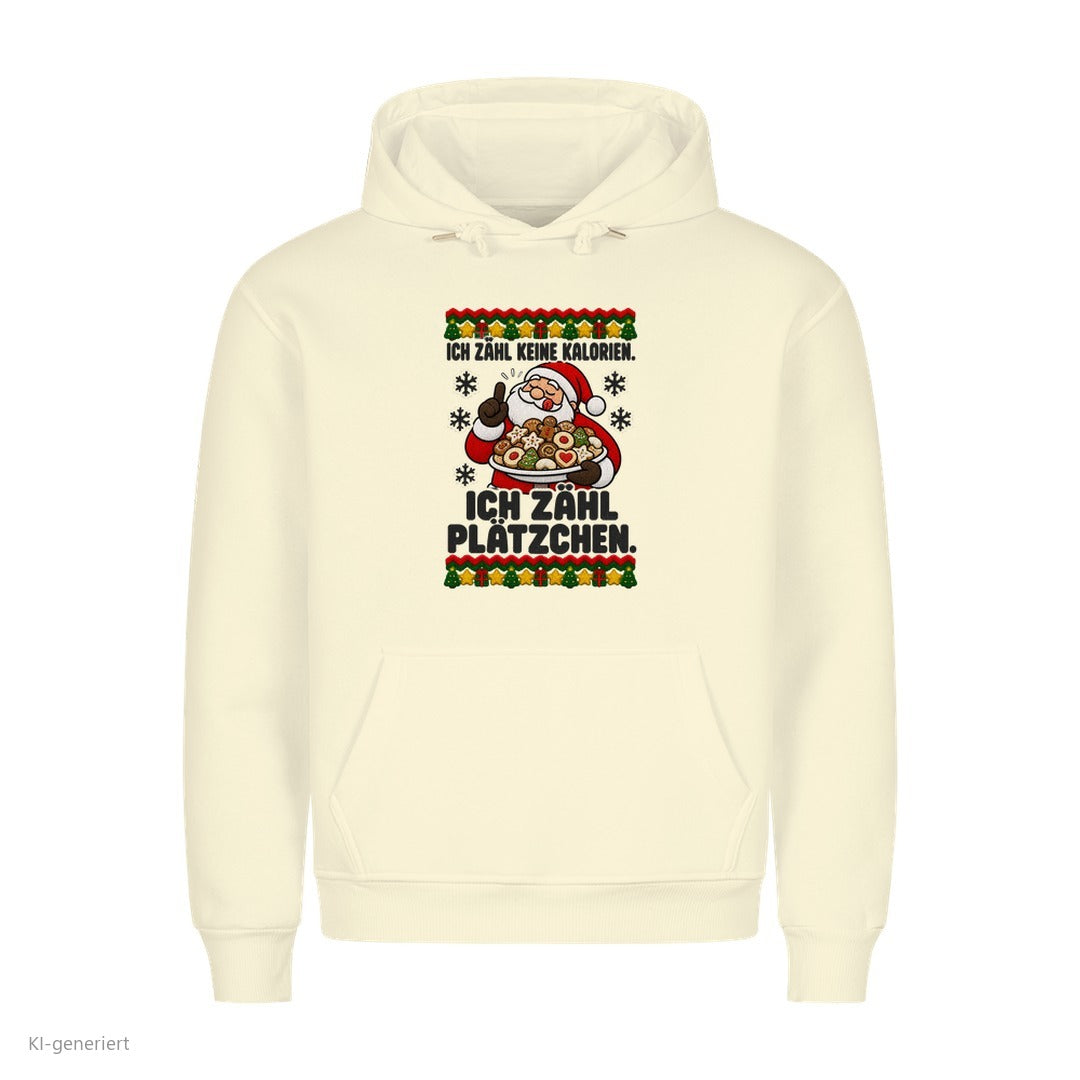 Weihnachtsmann Weihnachtshoodie Ich zähl Plätzchen - Ugly Christmas Hoodie in Beige