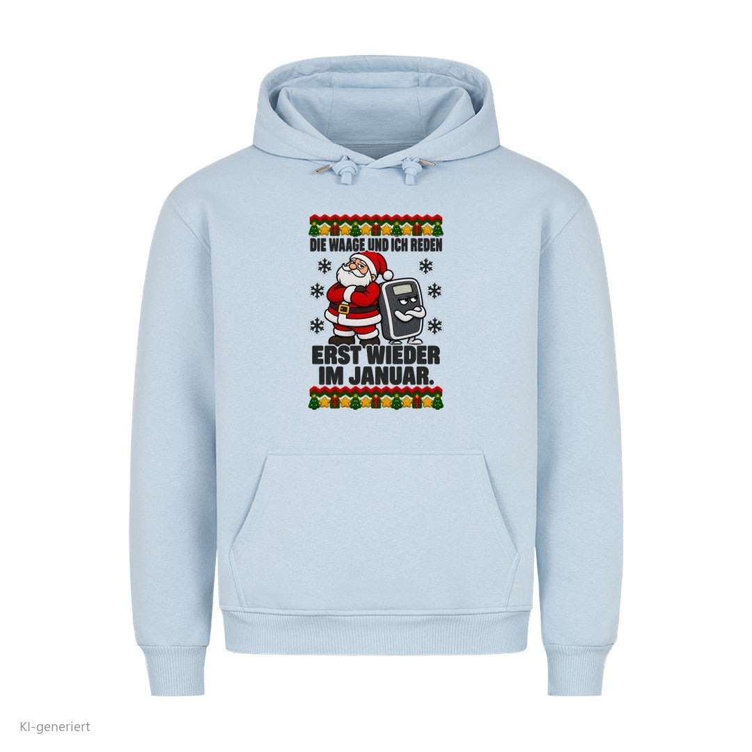 Weihnachtsmann Weihnachtshoodie Die Waage und ich reden im Januar - Ugly Christmas Hoodie in Babyblau