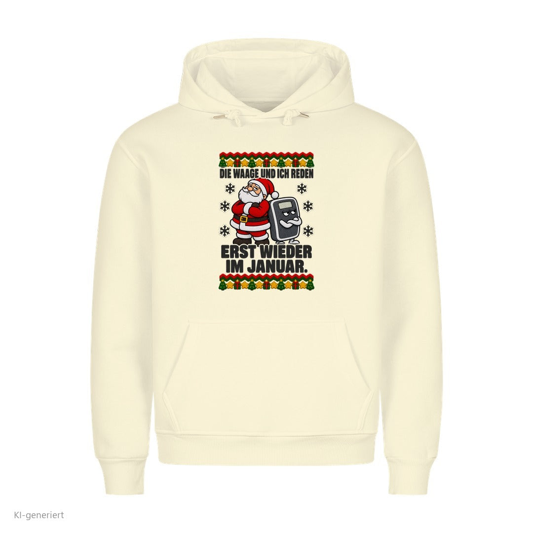 Weihnachtsmann Weihnachtshoodie Die Waage und ich reden im Januar - Ugly Christmas Hoodie in Beige