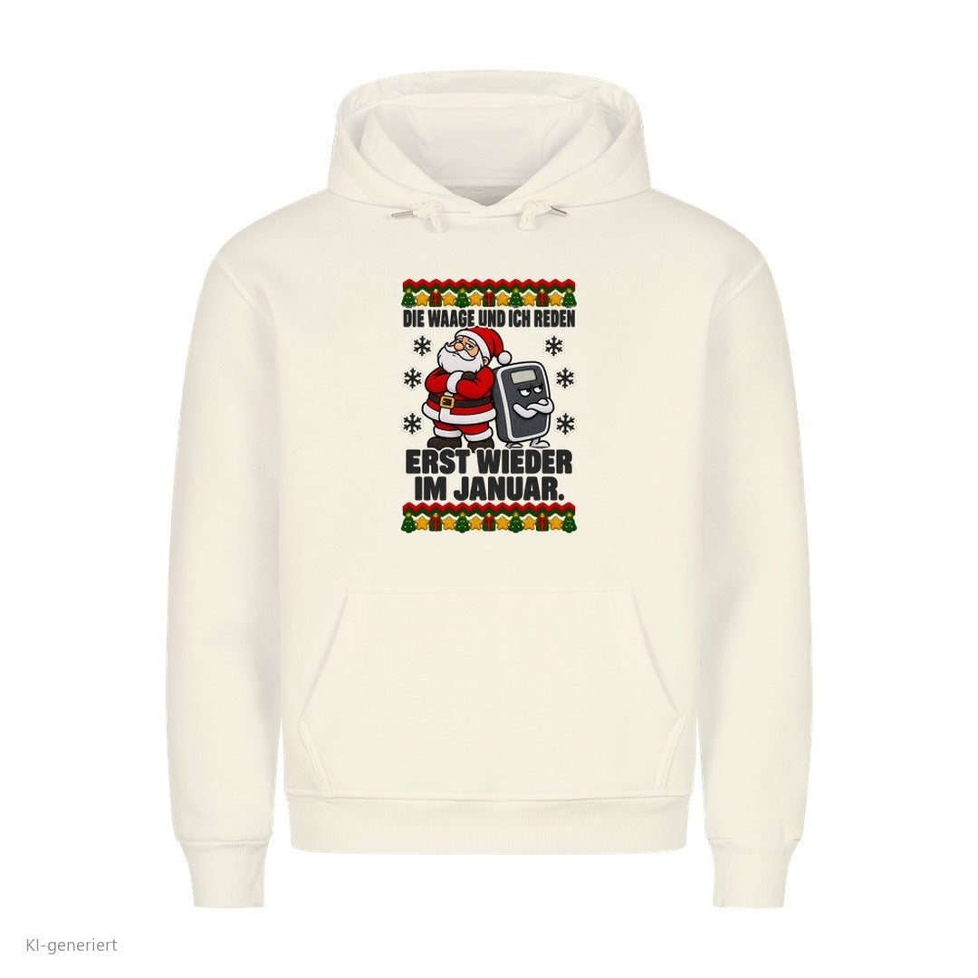 Weihnachtsmann Weihnachtshoodie Die Waage und ich reden im Januar - Ugly Christmas Hoodie in Weiß