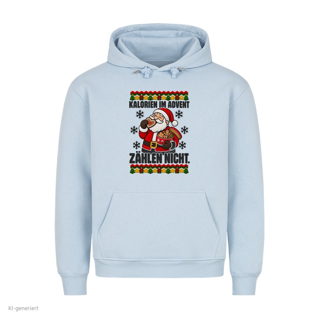 Weihnachtsmann Weihnachtshoodie Kalorien im Advent zählen nicht - Ugly Christmas Hoodie in Babyblau