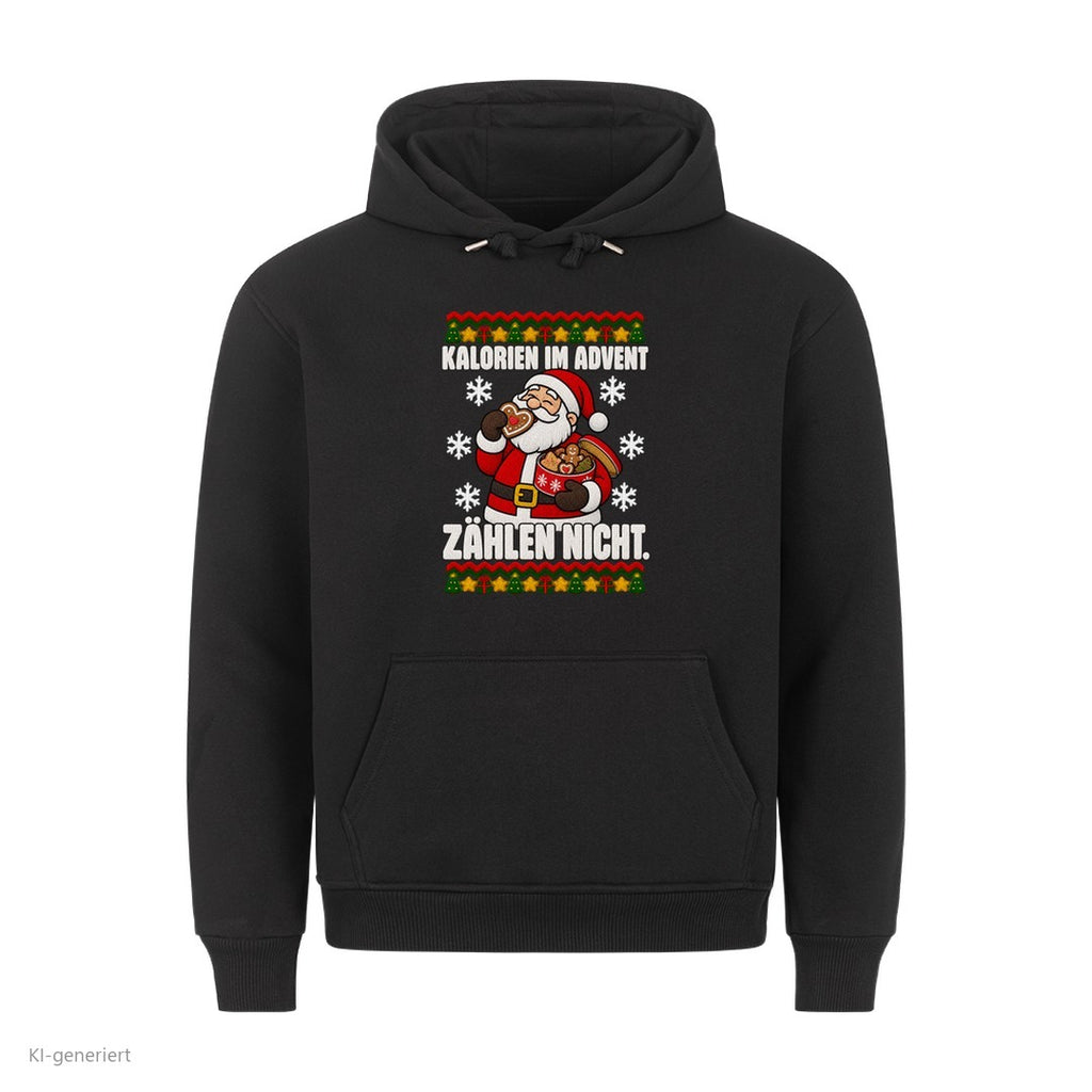 Weihnachtsmann Weihnachtshoodie Kalorien im Advent zählen nicht - Ugly Christmas Hoodie in Schwarz