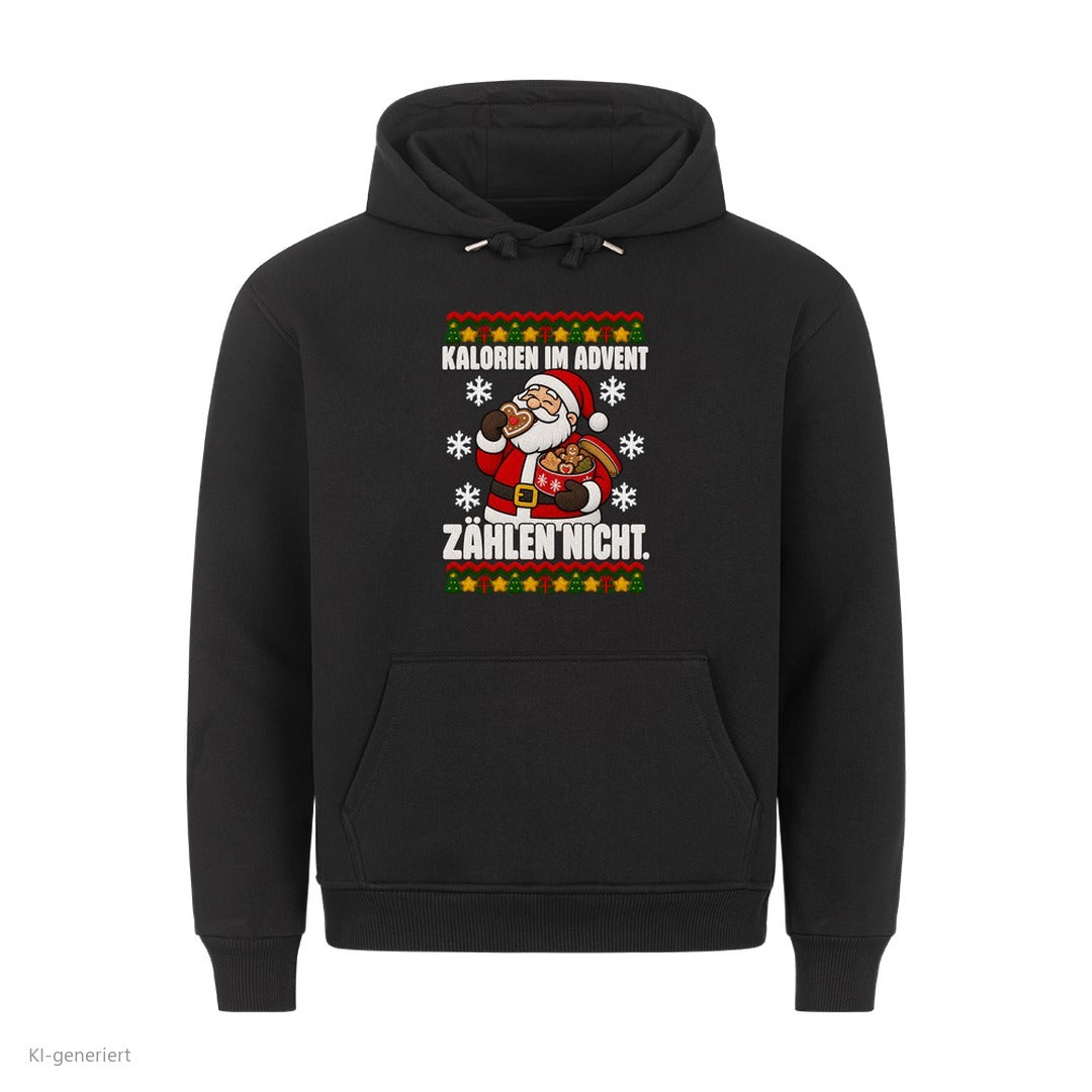 Weihnachtsmann Weihnachtshoodie Kalorien im Advent zählen nicht - Ugly Christmas Hoodie in Schwarz