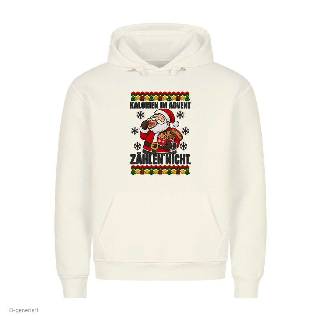 Weihnachtsmann Weihnachtshoodie Kalorien im Advent zählen nicht - Ugly Christmas Hoodie in Weiß