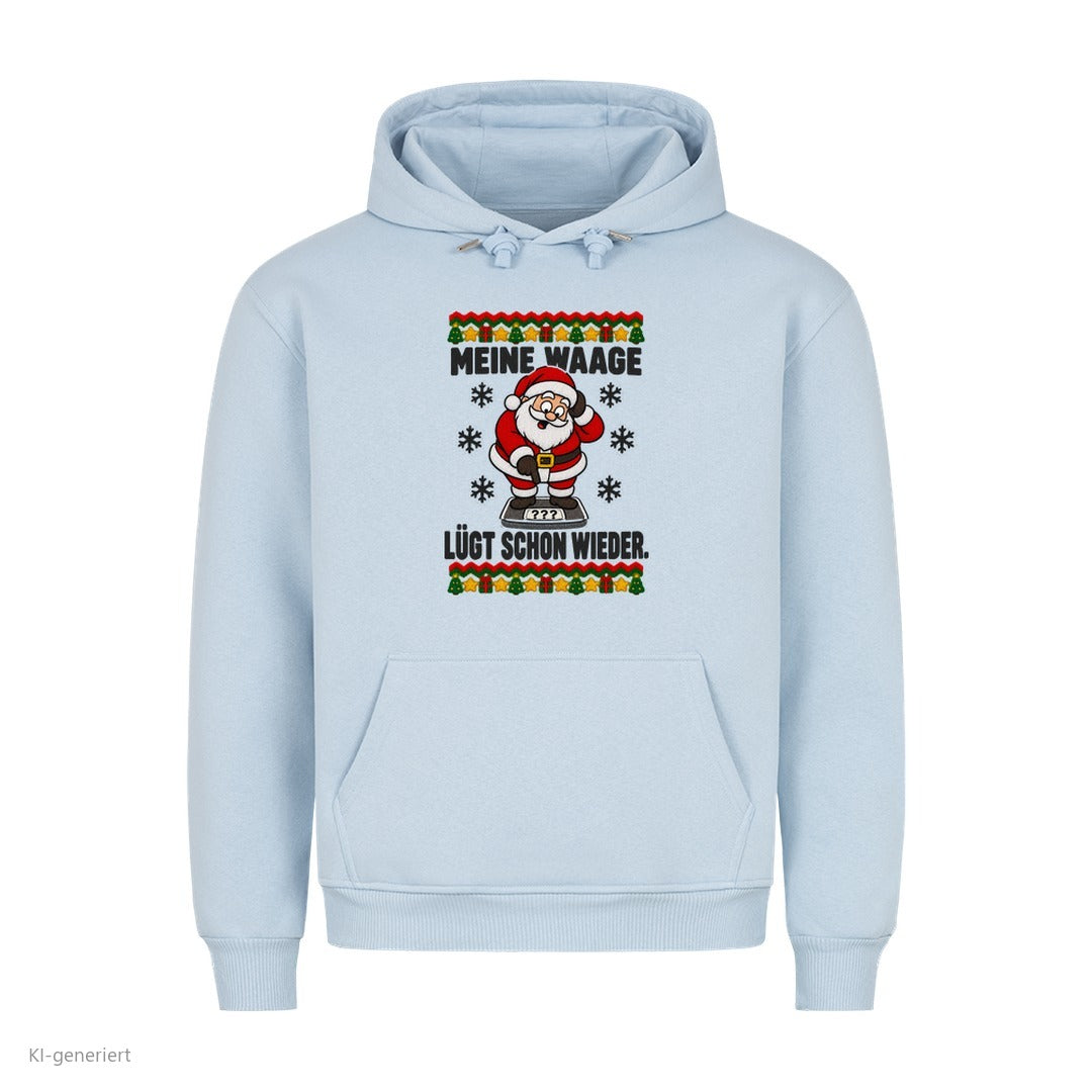 Weihnachtsmann Weihnachtshoodie Meine Waage lügt - Ugly Christmas Hoodie in Babyblau