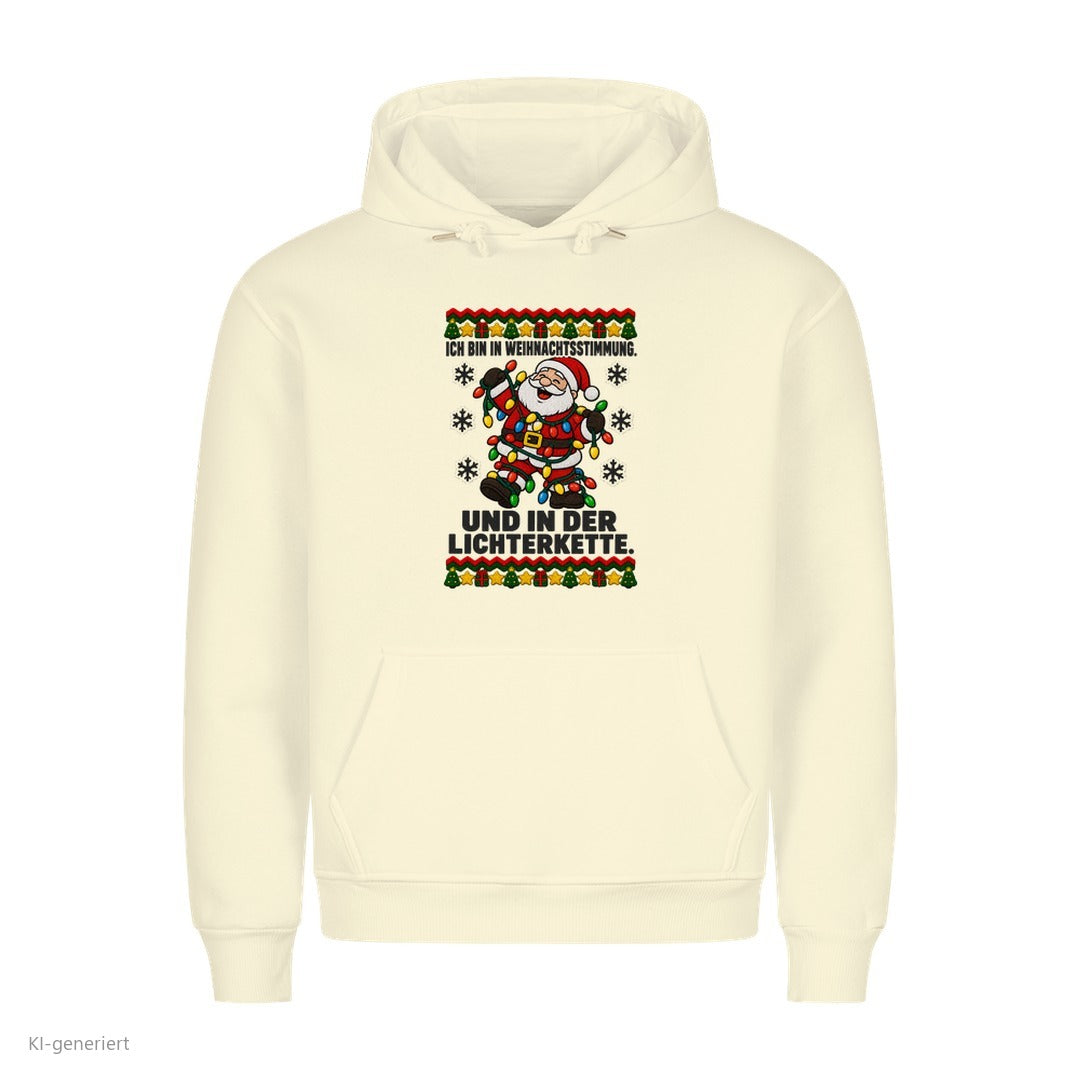 Weihnachtsmann Weihnachtshoodie In Weihnachtsstimmung und in der Lichterkette - Ugly Christmas Hoodie in Beige