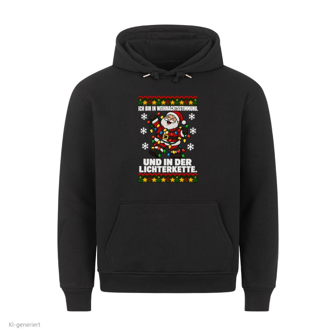 Weihnachtsmann Weihnachtshoodie In Weihnachtsstimmung und in der Lichterkette - Ugly Christmas Hoodie in Schwarz
