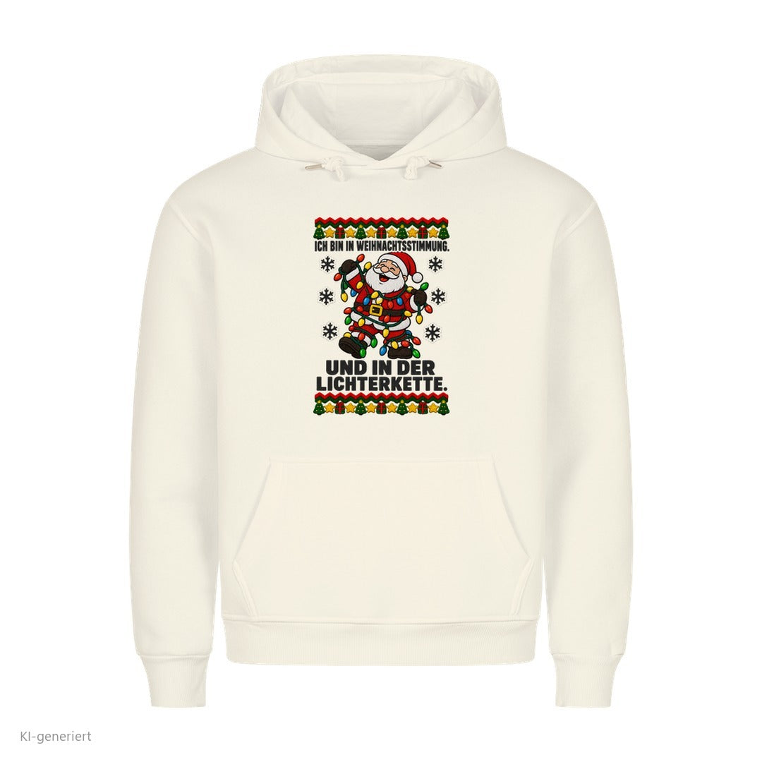 Weihnachtsmann Weihnachtshoodie In Weihnachtsstimmung und in der Lichterkette - Ugly Christmas Hoodie in Weiß