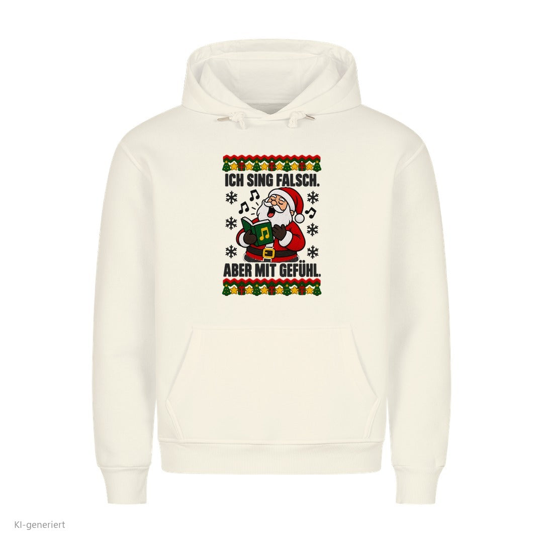 Weihnachtsmann Weihnachtshoodie Ich sing falsch, aber mit Gefühl - Ugly Christmas Hoodie in Weiß