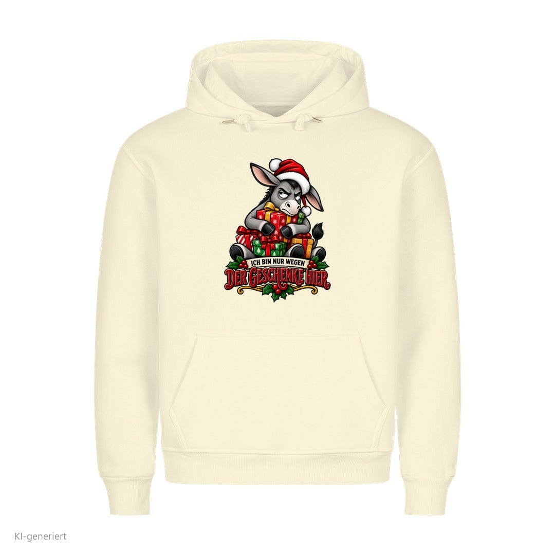 Esel Weihnachtshoodie Nur wegen der Geschenke - Weihnachtshoodie in Beige