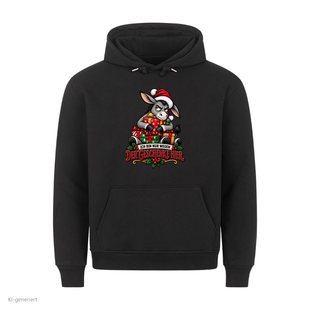 Esel Weihnachtshoodie Nur wegen der Geschenke - Weihnachtshoodie in Schwarz
