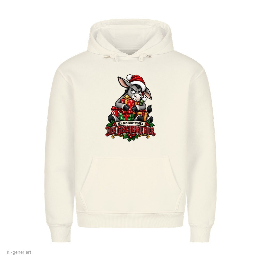 Esel Weihnachtshoodie Nur wegen der Geschenke - Weihnachtshoodie in Weiß