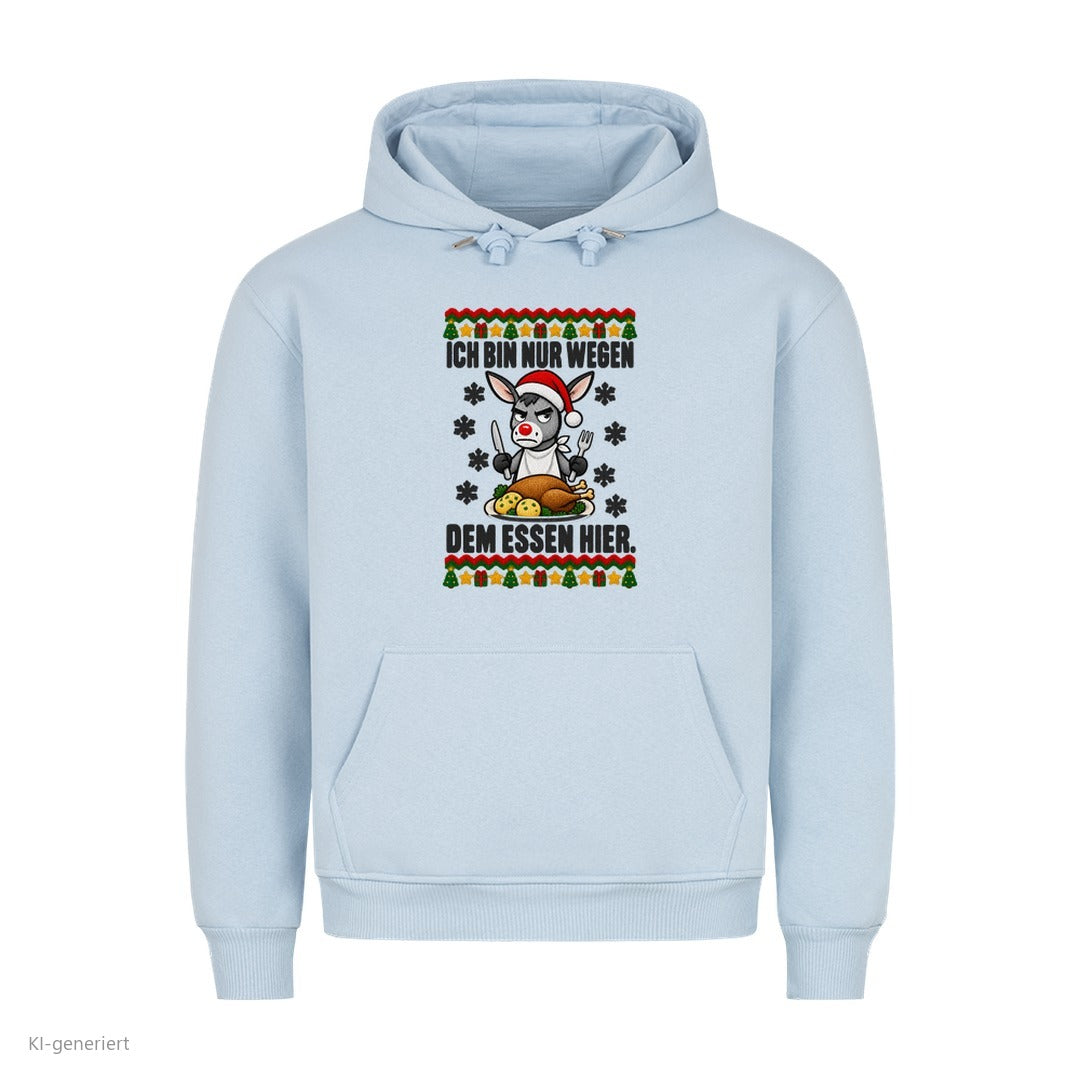 Esel Weihnachtshoodie Nur wegen dem Essen - Ugly Christmas Hoodie in Babyblau