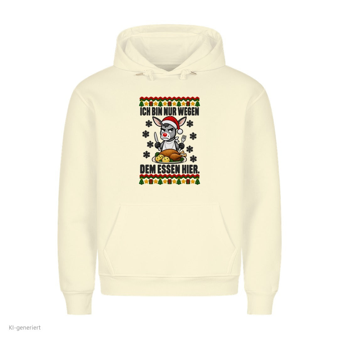 Esel Weihnachtshoodie Nur wegen dem Essen - Ugly Christmas Hoodie in Beige