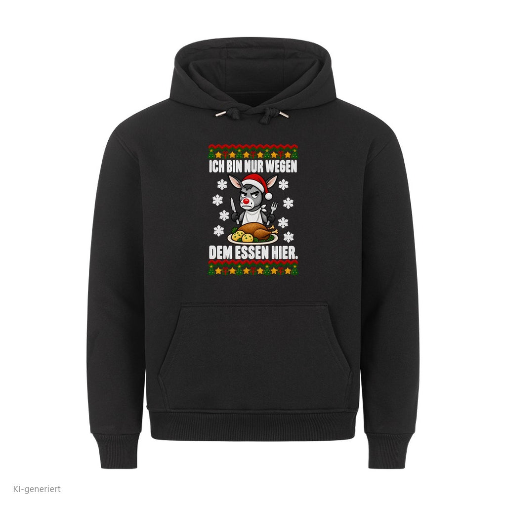Esel Weihnachtshoodie Nur wegen dem Essen - Ugly Christmas Hoodie in Schwarz