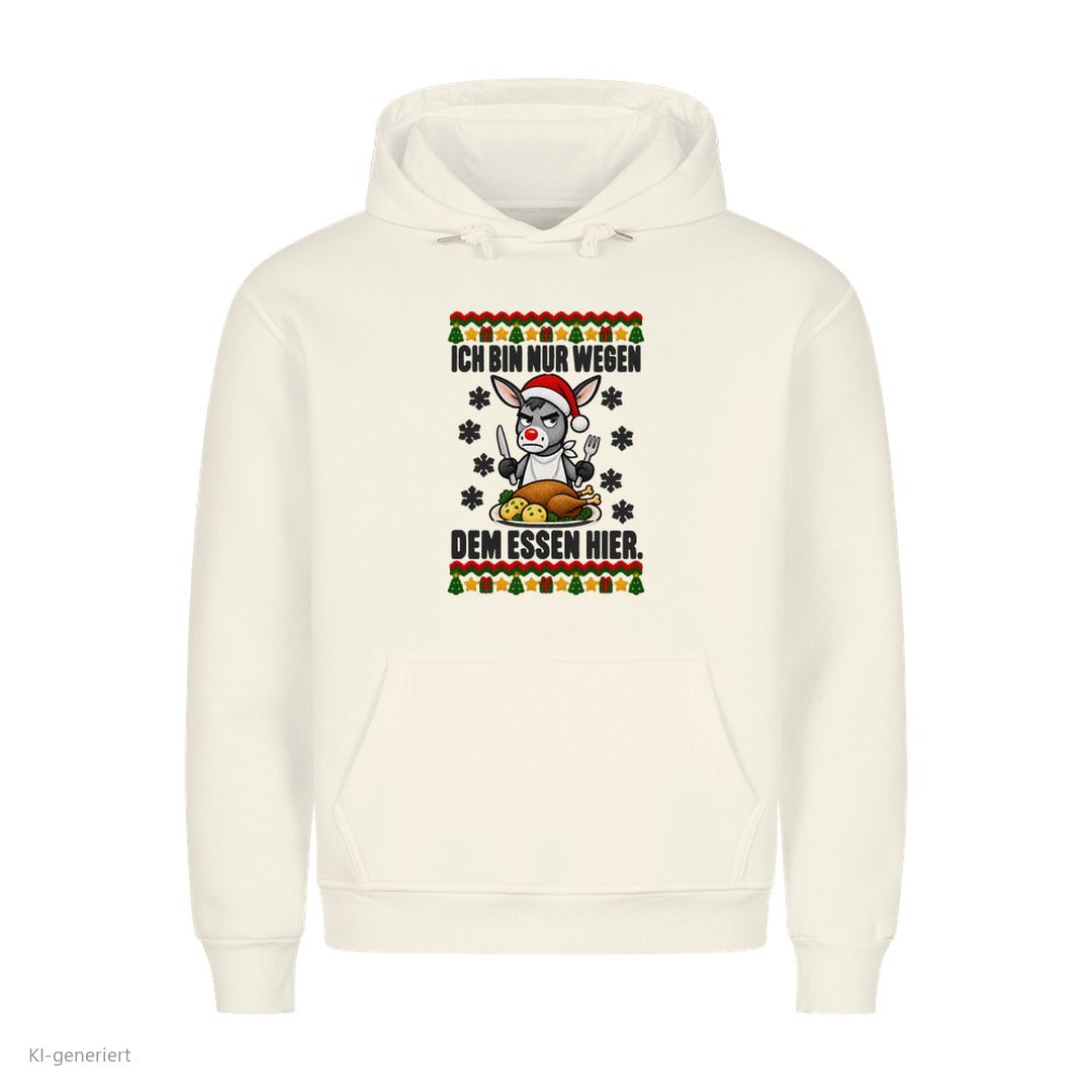 Esel Weihnachtshoodie Nur wegen dem Essen - Ugly Christmas Hoodie in Weiß