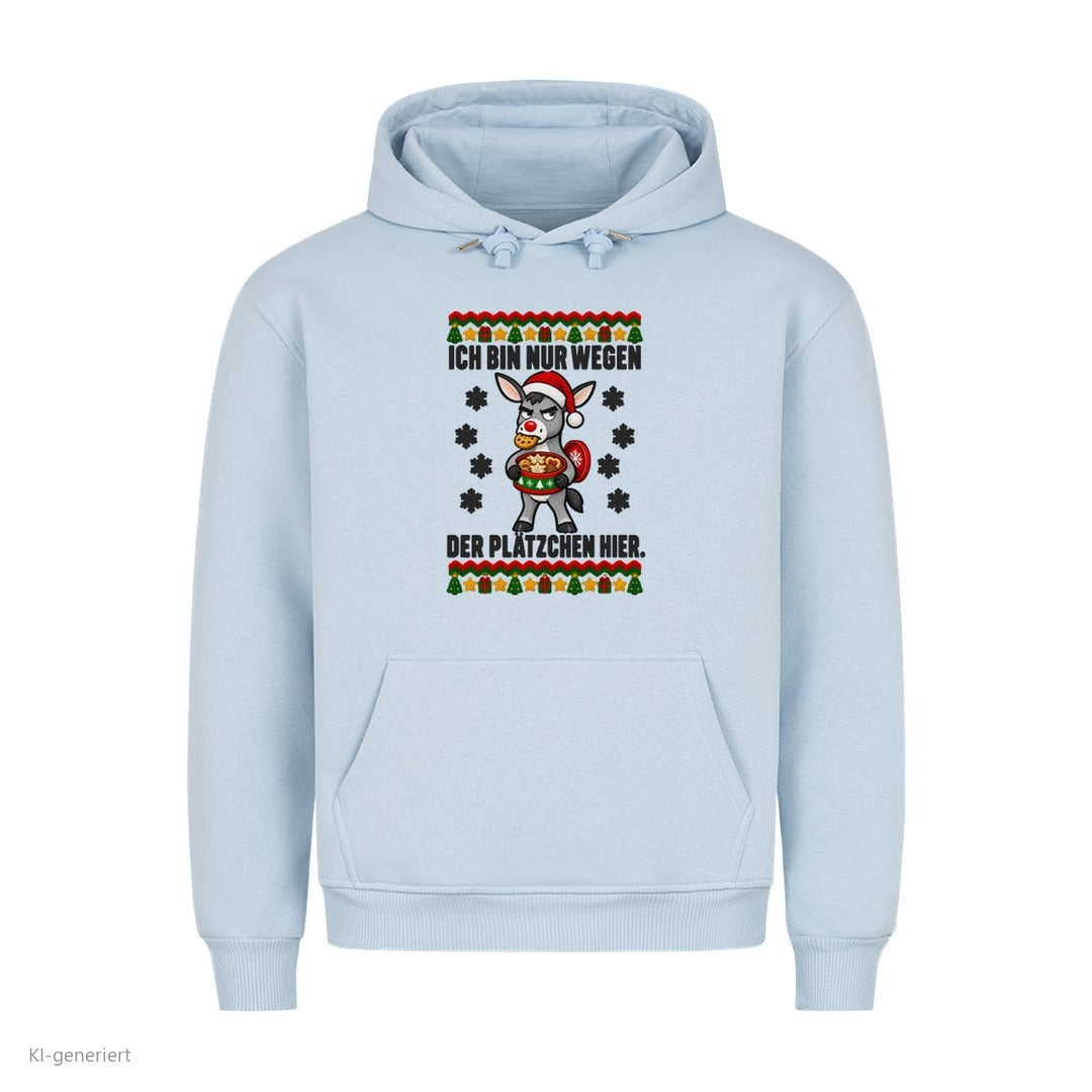 Esel Weihnachtshoodie Nur wegen der Plätzchen - Ugly Christmas Hoodie in Babyblau
