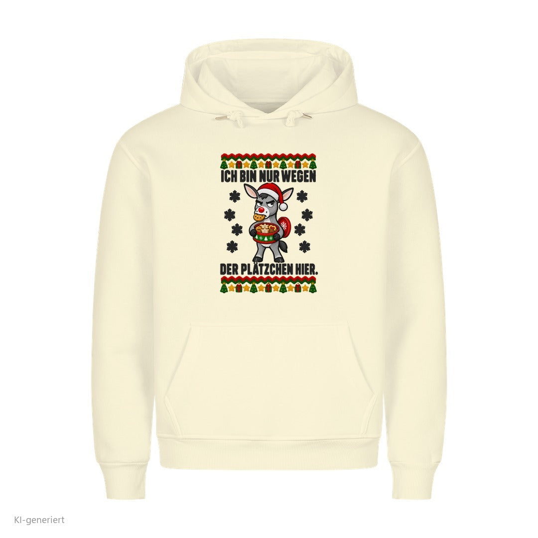 Esel Weihnachtshoodie Nur wegen der Plätzchen - Ugly Christmas Hoodie in Beige